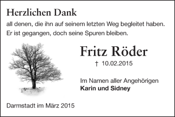 Traueranzeige von Fritz Röder von Echo-Zeitungen (Gesamtausgabe)