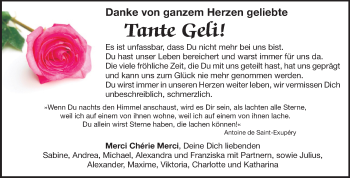 Traueranzeige von Geli  von Echo-Zeitungen (Gesamtausgabe)