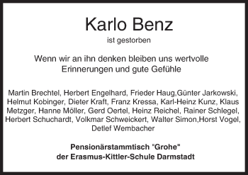 Traueranzeige von Karlo Benz von trauer.echo-online.de