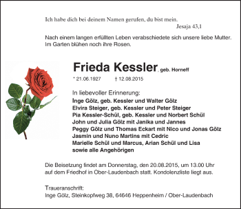 Traueranzeige von Frieda Kessler von trauer.echo-online.de