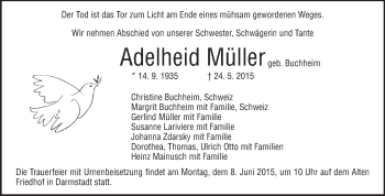 Traueranzeige von Adelheid Müller von Echo-Zeitungen (Gesamtausgabe)