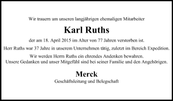 Traueranzeige von Karl Ruths von Echo-Zeitungen (Gesamtausgabe)