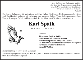 Traueranzeige von Karl Späth von Echo-Zeitungen (Gesamtausgabe)