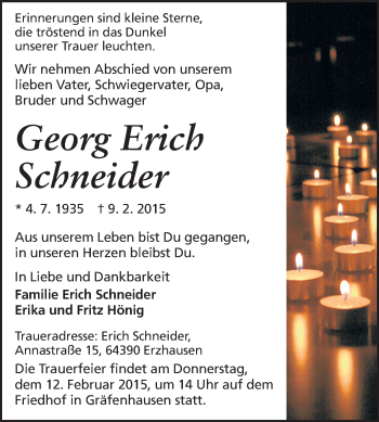 Traueranzeige von Georg Erich Schneider von Echo-Zeitungen (Gesamtausgabe)