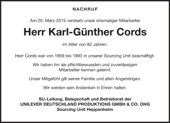 Traueranzeige von Karl-Günther Cords von Starkenburger Echo