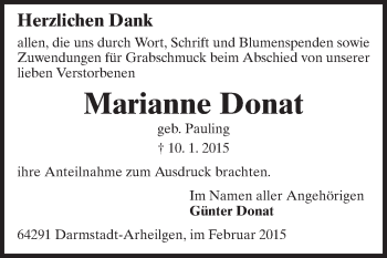 Traueranzeige von Marianne Donat von Echo-Zeitungen (Gesamtausgabe)