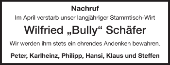 Traueranzeige von Wilfried  Schäfer von Echo-Zeitungen (Gesamtausgabe)
