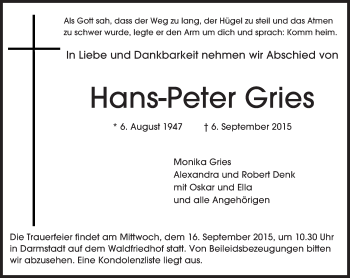 Traueranzeige von Hans-Peter Gries von trauer.echo-online.de