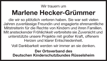 Traueranzeige von Marlene Hecker-Grümmer von Rüsselsheimer Echo, Groß-Gerauer-Echo, Ried Echo