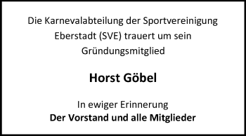 Traueranzeige von Horst Göbel von Echo-Zeitungen (Gesamtausgabe)