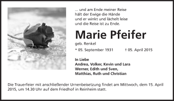 Traueranzeige von Marie Pfeifer von Echo-Zeitungen (Gesamtausgabe)