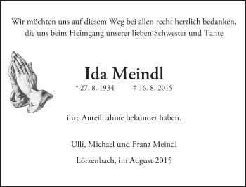 Traueranzeige von Ida Meindl von trauer.echo-online.de
