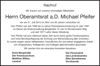 Traueranzeige von Michael Pfeifer von Starkenburger Echo