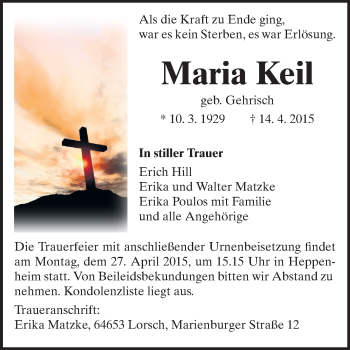 Traueranzeige von Maria Keil von Starkenburger Echo