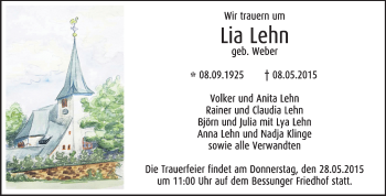 Traueranzeige von Lia Lehn von Echo-Zeitungen (Gesamtausgabe)