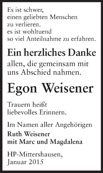 Traueranzeige von Egon Weisener von Starkenburger Echo