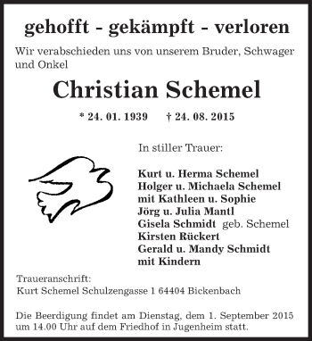 Traueranzeige von Christian Schemel von trauer.echo-online.de