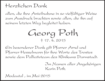 Traueranzeige von Georg Poth von Echo-Zeitungen (Gesamtausgabe)