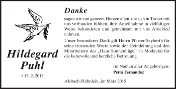 Traueranzeige von Hildegard Puhl von Echo-Zeitungen (Gesamtausgabe)