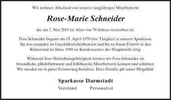Traueranzeige von Rose-Marie Schneider von Echo-Zeitungen (Gesamtausgabe)