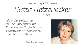 Traueranzeige von Jutta Hetzenecker von Echo-Zeitungen (Gesamtausgabe)