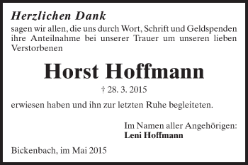 Traueranzeige von Horst Hoffmann von Echo-Zeitungen (Gesamtausgabe)