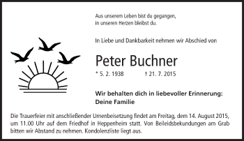 Traueranzeige von Peter Buchner von trauer.echo-online.de