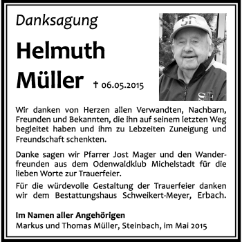 Traueranzeige von Helmuth Müller von Odenwälder Echo