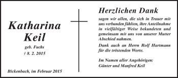 Traueranzeige von Katharina Keil von Echo-Zeitungen (Gesamtausgabe)
