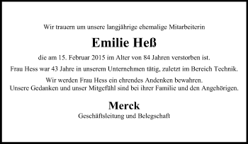 Traueranzeige von Emilie Heß von Echo-Zeitungen (Gesamtausgabe)