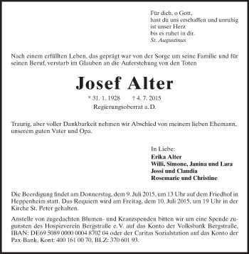 Traueranzeige von Josef Alter von Starkenburger Echo