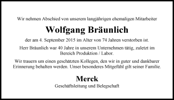 Traueranzeige von Wolfgang Bräunlich von trauer.echo-online.de