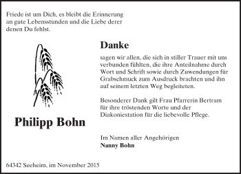 Traueranzeige von Philipp Bohn von trauer.echo-online.de