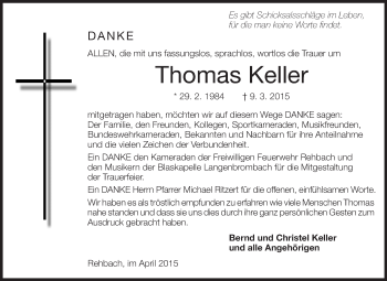 Traueranzeige von Thomas Keller von Odenwälder Echo