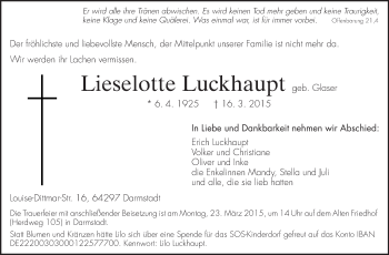 Traueranzeige von Lieselotte Luckhaupt von Echo-Zeitungen (Gesamtausgabe)