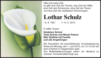 Traueranzeige von Lothar Schulz von Starkenburger Echo