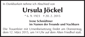 Traueranzeige von Ursula Jöckel von Echo-Zeitungen (Gesamtausgabe)