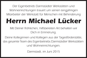 Traueranzeige von Michael Lücker von Echo-Zeitungen (Gesamtausgabe)