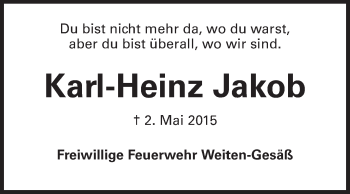 Traueranzeige von Karl-Heinz Jakob von Odenwälder Echo