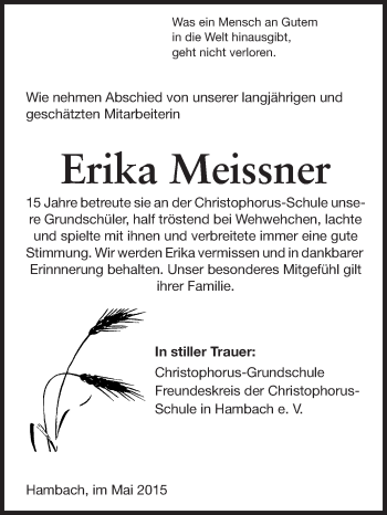 Traueranzeige von Erika Meissner von Starkenburger Echo