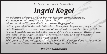 Traueranzeige von Ingrid Kegel von Echo-Zeitungen (Gesamtausgabe)