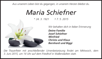 Traueranzeige von Maria Schiefner von Rüsselsheimer Echo, Groß-Gerauer-Echo, Ried Echo