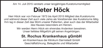 Traueranzeige von Dieter Höck von Echo-Zeitungen (Gesamtausgabe)