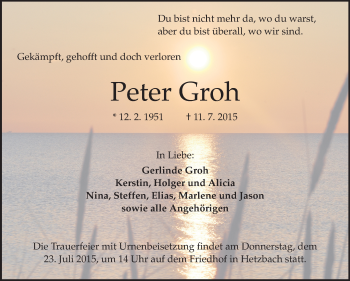 Traueranzeige von Peter Groh von Odenwälder Echo