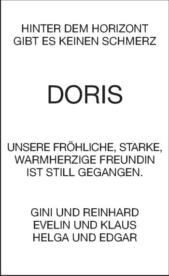 Traueranzeige von Doris  von Echo-Zeitungen (Gesamtausgabe)