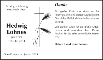 Traueranzeige von Hedwig Lohnes von Echo-Zeitungen (Gesamtausgabe)