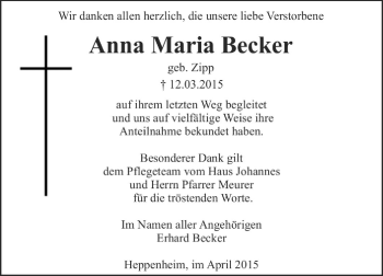 Traueranzeige von Anna Maria Becker von Starkenburger Echo