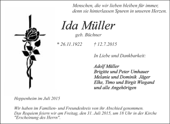 Traueranzeige von Ida Müller von Starkenburger Echo