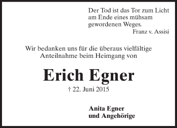 Traueranzeige von Erich Egner von Starkenburger Echo