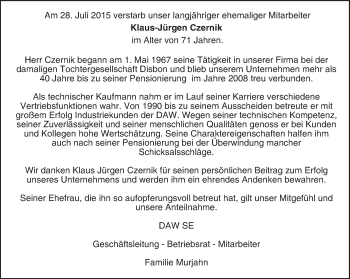 Traueranzeige von Klaus-Jürgen Czernik von trauer.echo-online.de